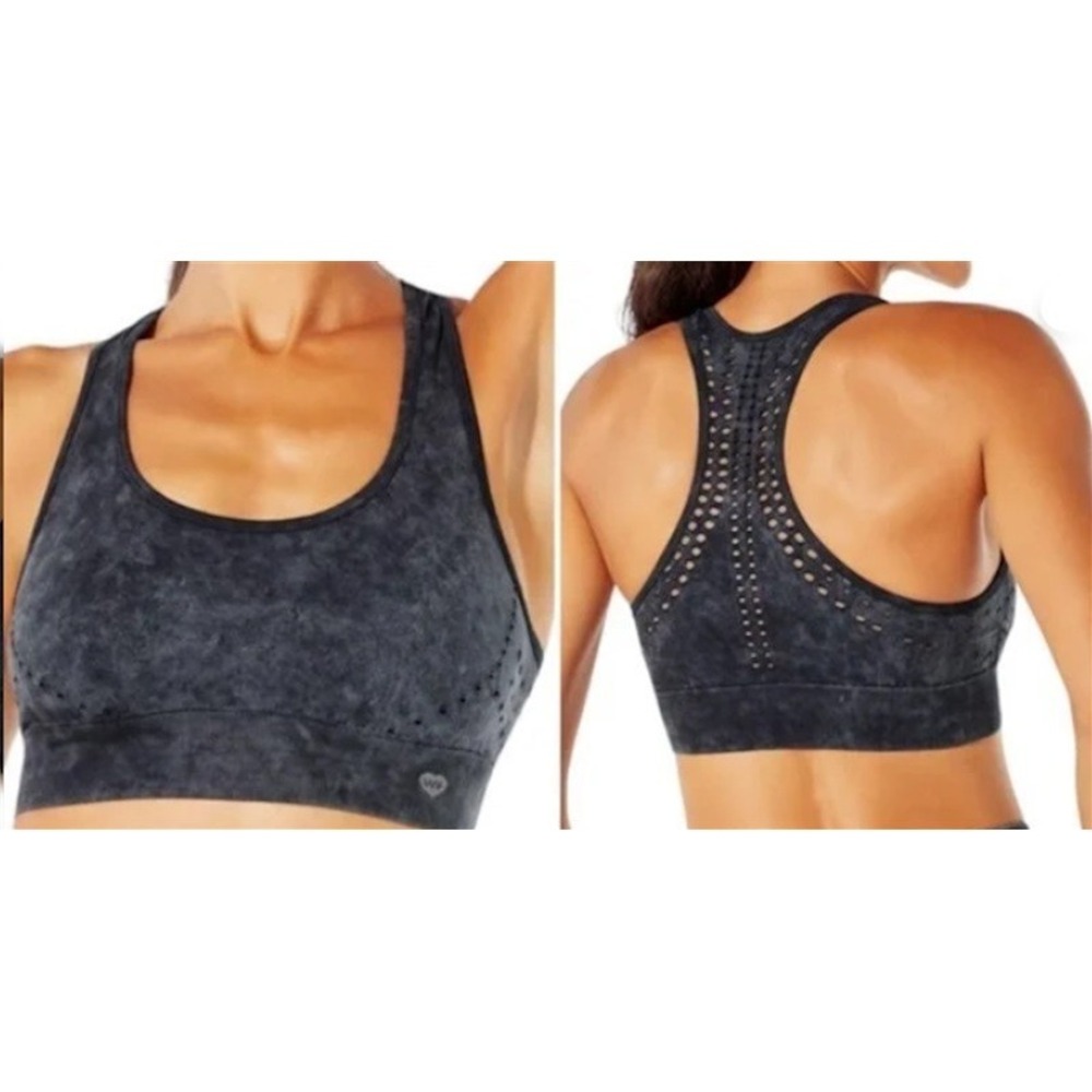 NWOT WildFox L Stonewashed Laser Cut Sports Bra Black 120804